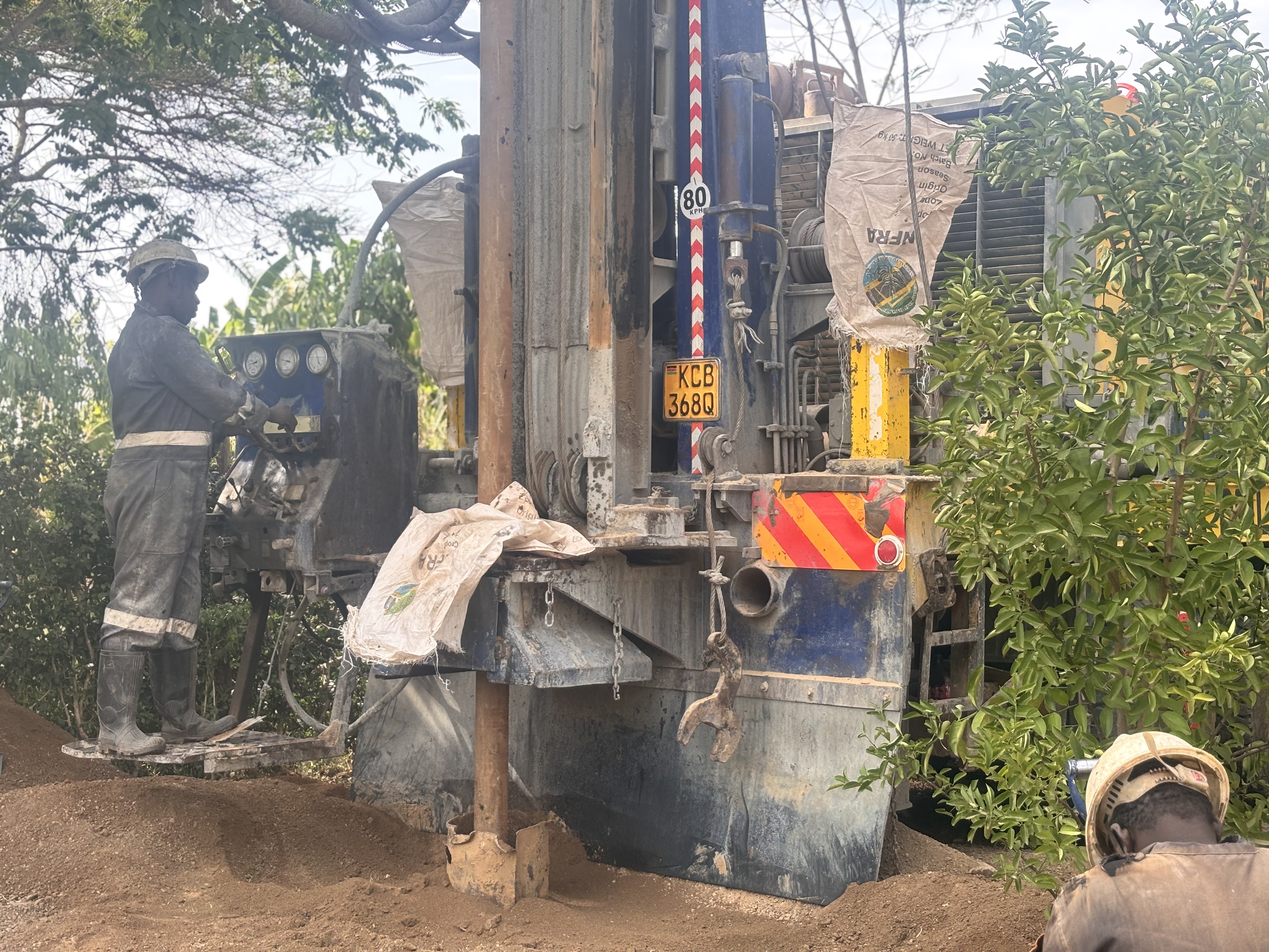 Rotary borehole drilling in progress on a Kenyan project site