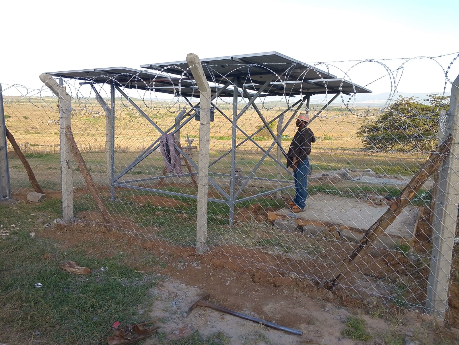 Solar borehole on concrete pad Laikipia rangeland