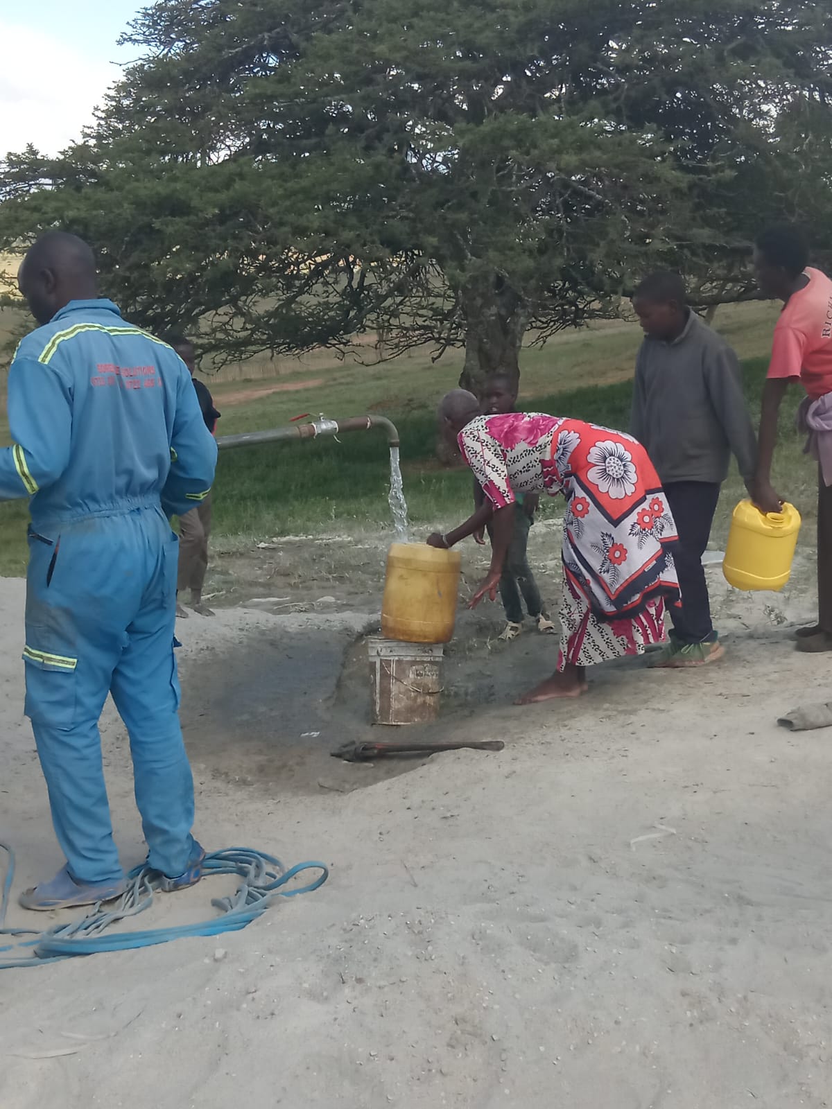 First water flowing from Chumvi community borehole