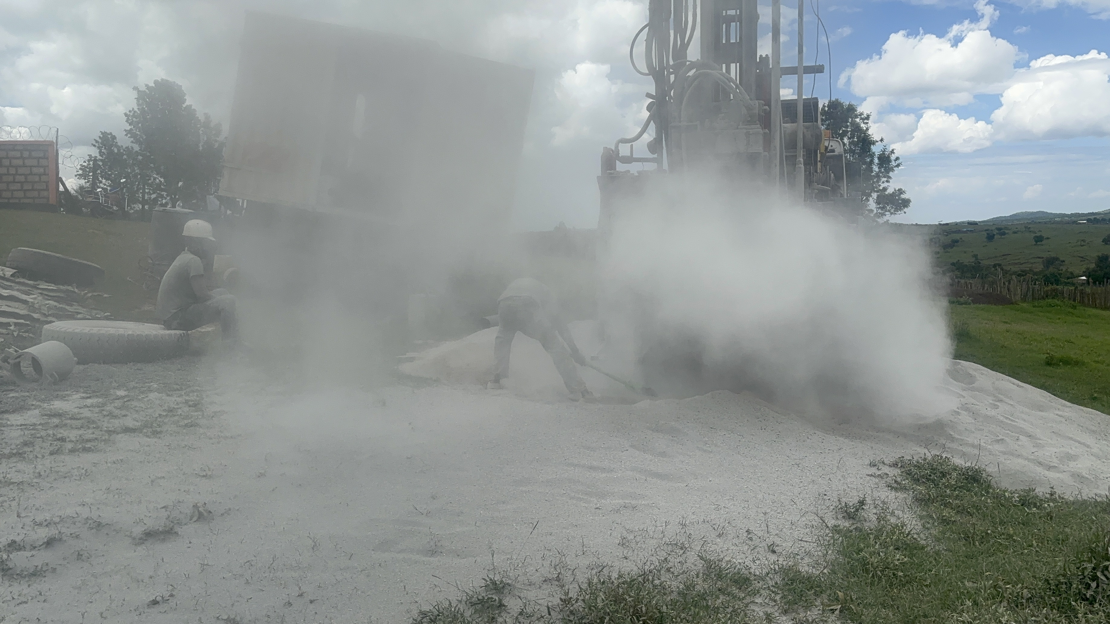 Kisima drilling rig cutting through dry Laikipia rock at Chumvi